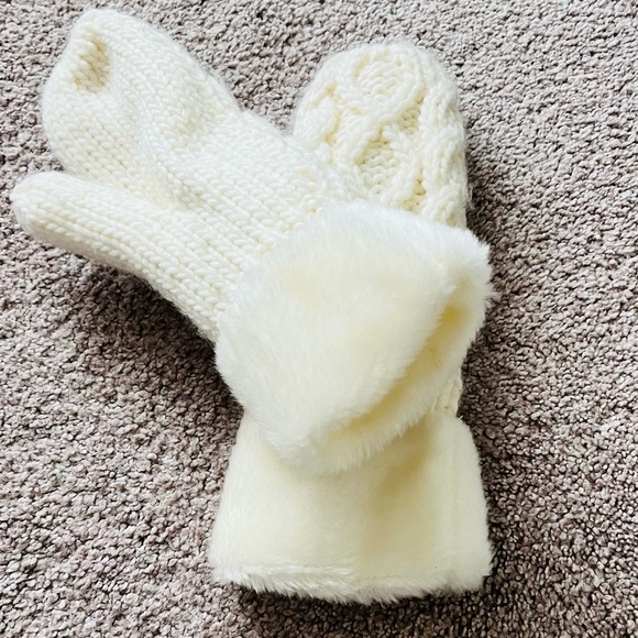 White Faux Fur Mittens - Picture 2 of 3